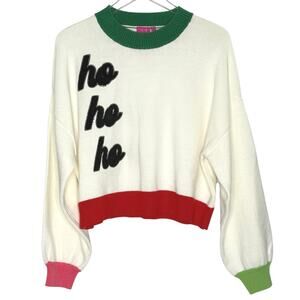 Queen of Sparkles Ho Ho Ho Sweater S Christmas Holiday Cream Green Red